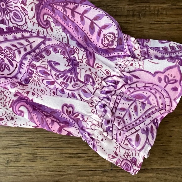 MELANIE LYNE-Paisley Smocked Waist Blouse Pink Purple Boho Top Size 4 - Picture 6 of 10